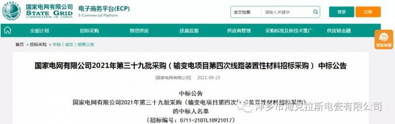 ?？死怪袠?biāo)國(guó)家電網(wǎng)有限公司2021年第三十九批采購(gòu)（輸變電項(xiàng)目第四次線路裝置性材料招標(biāo)采購(gòu)）項(xiàng)目